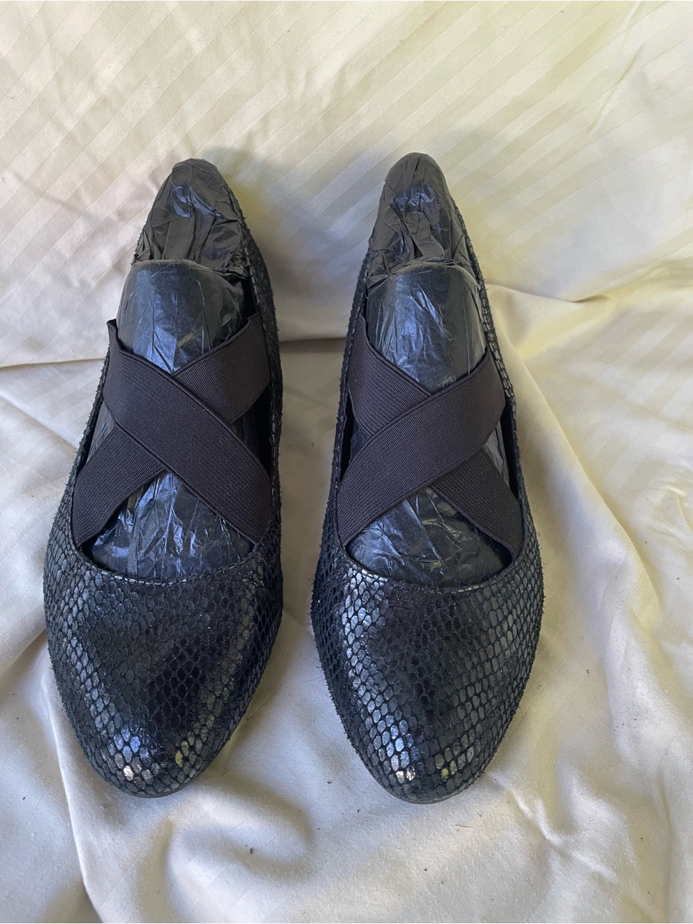 Rockport Natural Motion Leather Snakeskin Cross-Strap Ballet Flats